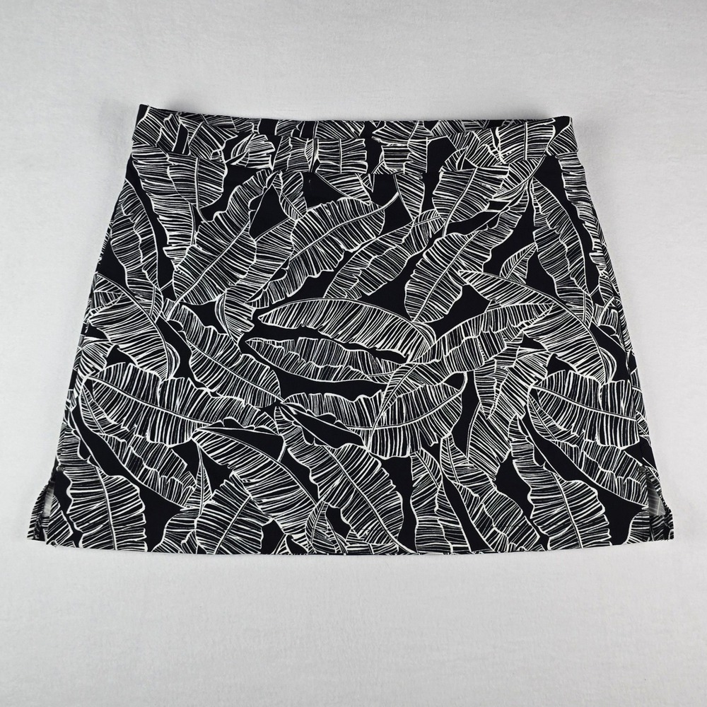 Rafaella Comfort Tropical Leaf Skort Women XXL Black White Stretch Pull On Mini